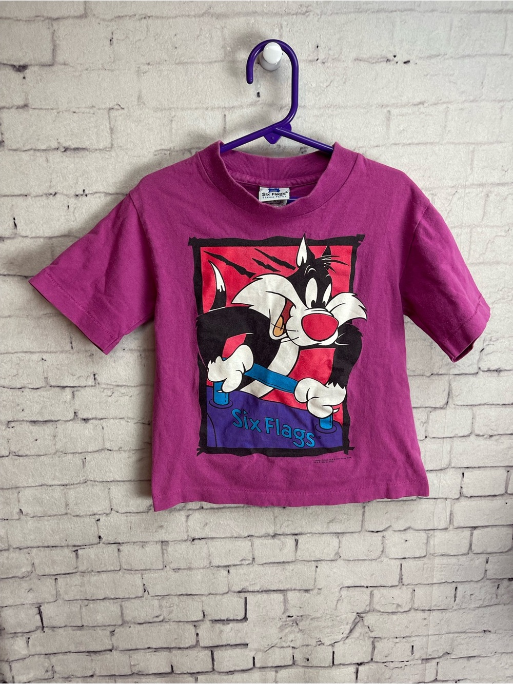 Six flags single stitch short sleeve kids shirt Sylvester looney tunes size smal